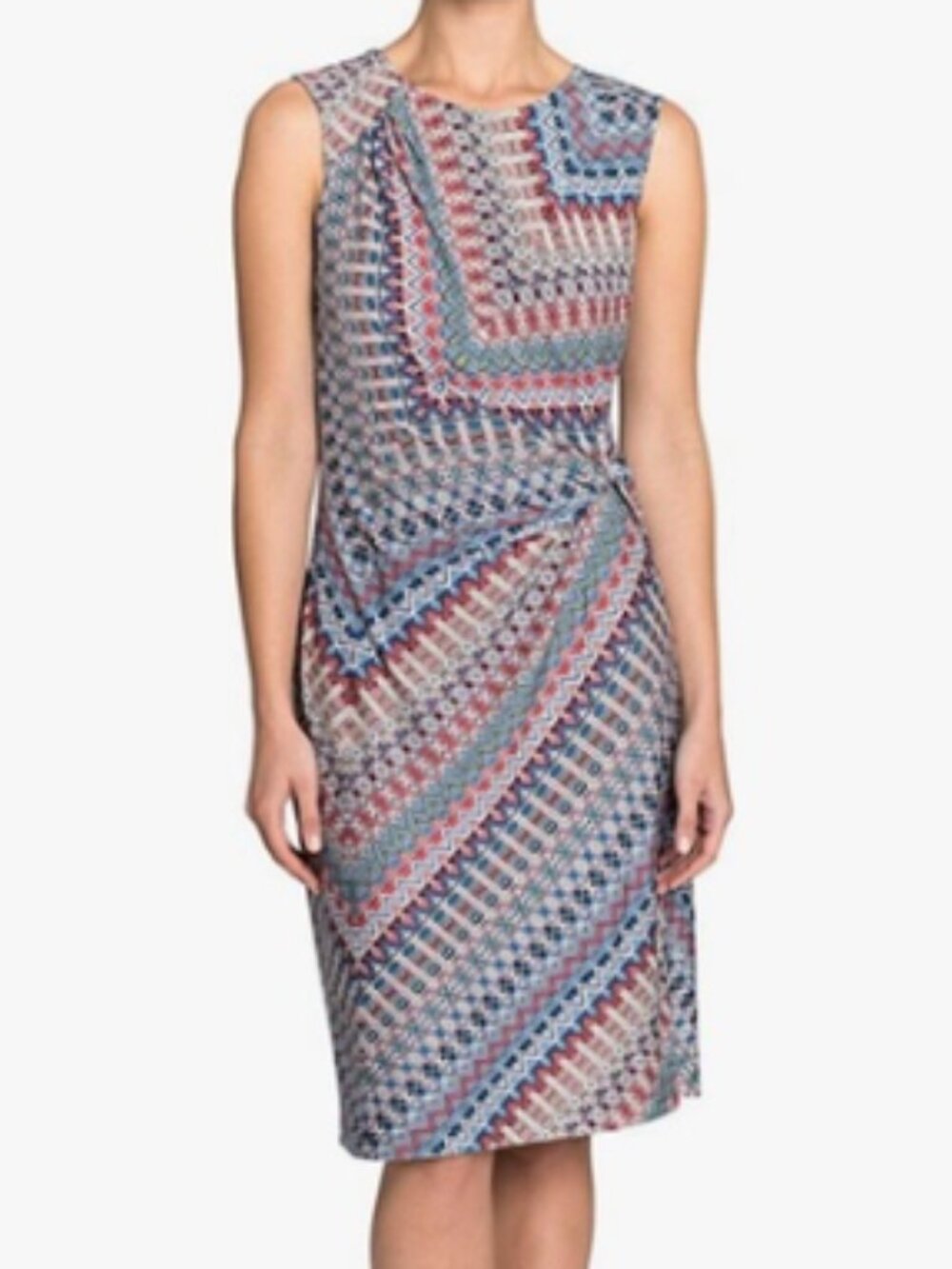 NIC+ZOE Tribal Print Ruched Sleeveless Dress